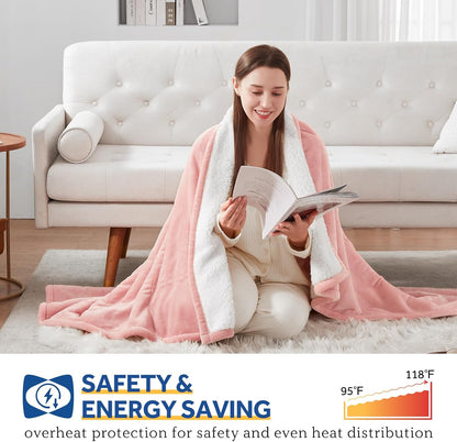 Sealy Electric Throw Blanket Heated Flannel & Sherpa Auto Shutoff 50"x60"