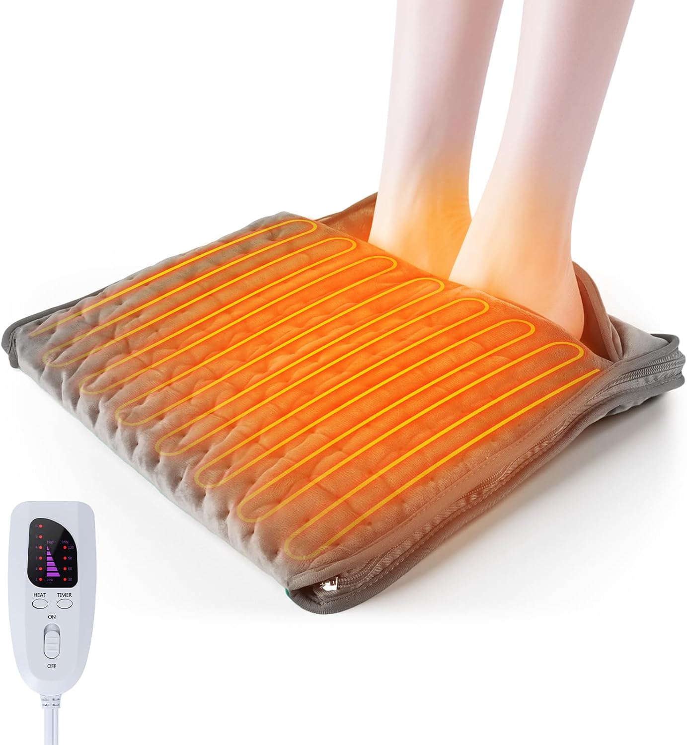 Electric Foot Warmer for Feet: Double Sided Foot Heated Pad with Six Adjustable Four Timed Options Machine Washable Easy to Fold, Feet Warmer for Bed Desk Office Birthday/Christmas Gift