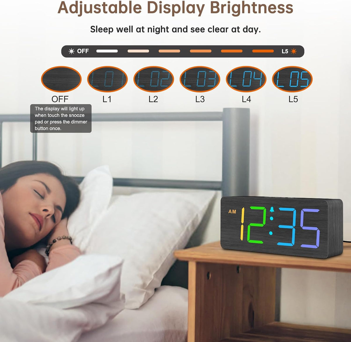 DreamSky Wooden Digital Alarm Clock for Bedroom with Large Numbers