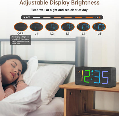 DreamSky Wooden Digital Alarm Clock for Bedroom with Large Numbers