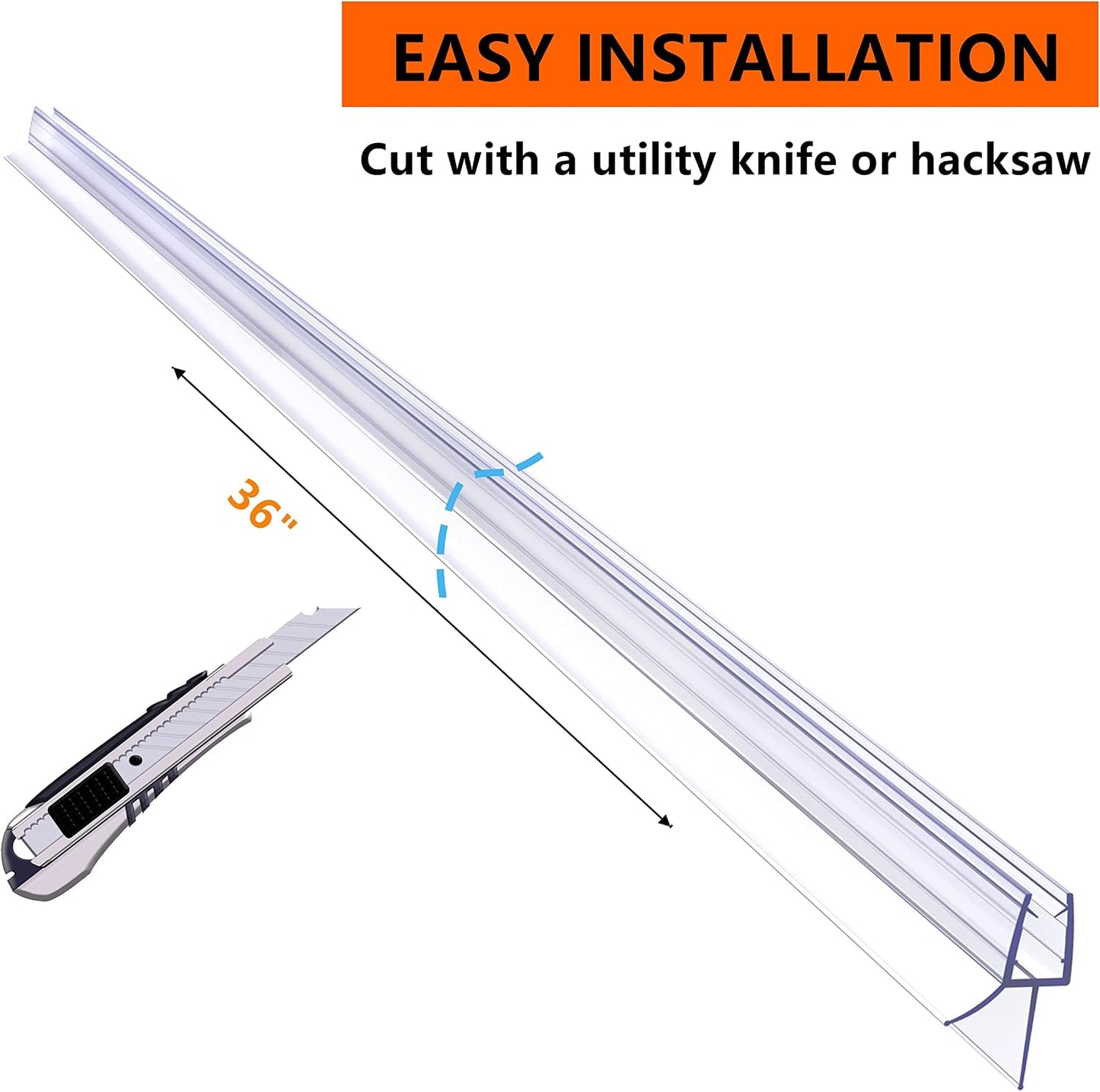 Shower Door Bottom Seal 2-Pack, 36"(914mm) Long PVC Strips with Drip Rail for 5/16"(8mm) Glass Door, Prevent Water from Spilling and Keeps The Room Clean