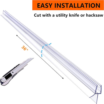 Shower Door Bottom Seal 2-Pack, 36"(914mm) Long PVC Strips with Drip Rail for 5/16"(8mm) Glass Door, Prevent Water from Spilling and Keeps The Room Clean