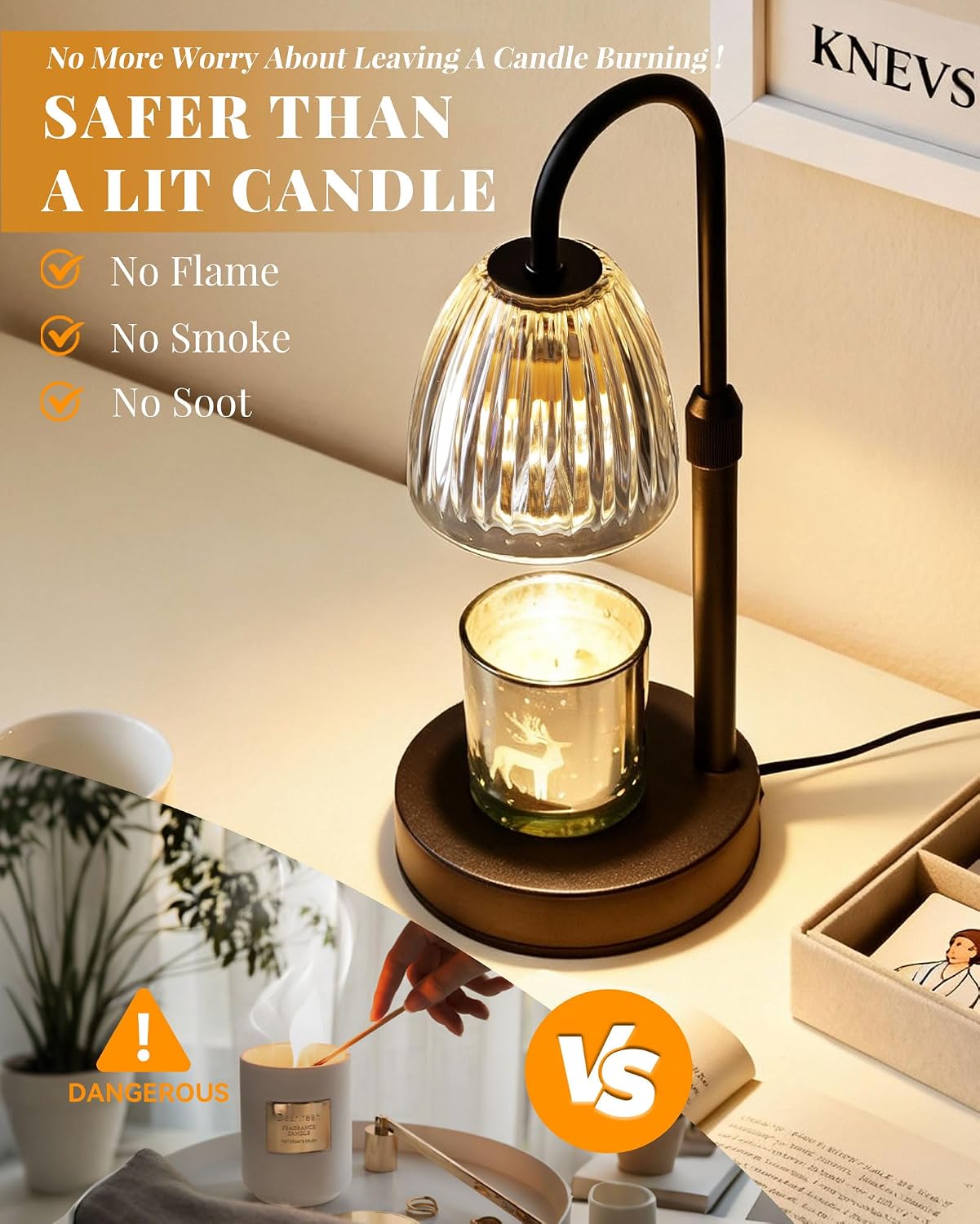 Candle Warmer Lamp with Timer Dimmer Adjustable Height, Mothers Day Gifts for Mom, Birthday Gifts for Women, House Warming New Home Decor, Electric Wax Warmer for Jar Candles, Gold