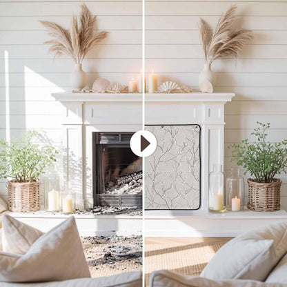 Magnetic Fireplace Cover White Vines Fireplace Screen Decorative Flowers Leaves Tree Branches Insulation Fireplace Blocker Blanket Save Energy Fireplace Draft Stopper Covers for Living Room 39x32 Inch