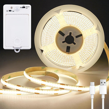 OMIKA Dual Sensor Stair Lights Indoor, Rechargeable 16.4ft LED Strip Light, 150 LEDs Double Motion Activated Under Bed Night Lights for Shelves, Stairway, Closet, Corridor, Bedroom, 6000K Cool White