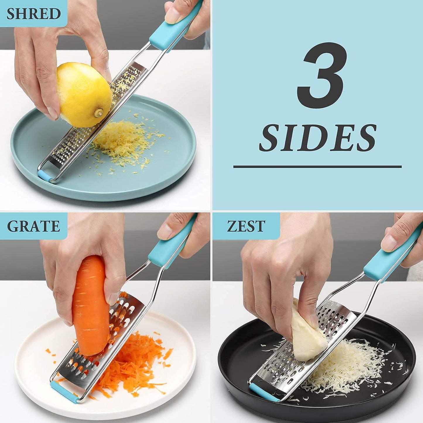 Cambom Lemon Zester Grater Three-piece Suit - Heavy Duty Kitchen Tool for Parmesan Cheese, Ginger, Garlic, Nutmeg, Chocolate, Vegetables，Fruits，Stainless Steel Grater Dishwasher Safe Black | 304 Stainless Steel, Sharp Tool for Parmesan Cheese, Ginger,