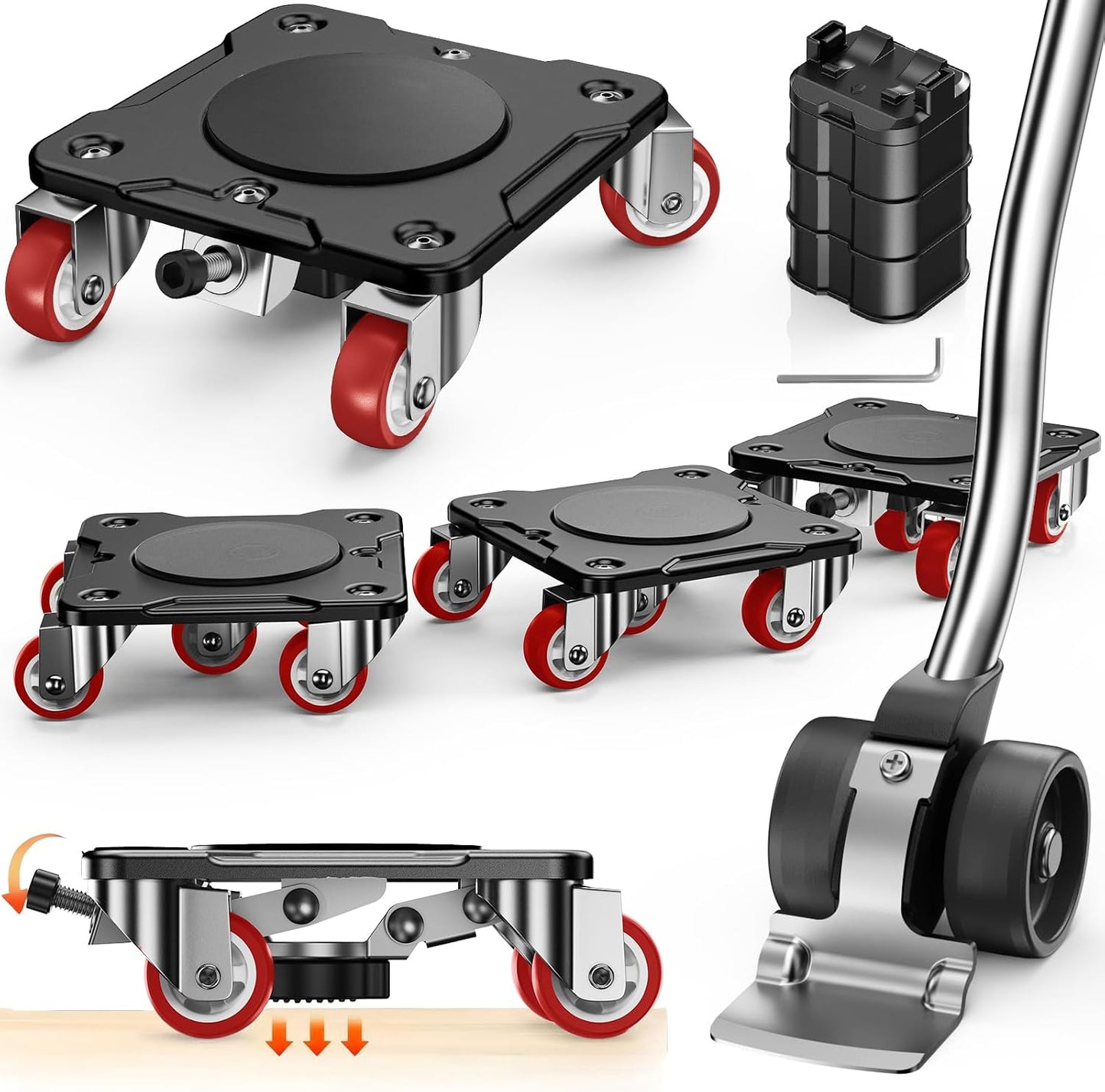 Heavy Duty Furniture Movers with 8 Wheels | Dual-Wheel Design Carbon Steel Panel Furniture Dolly Set with Lifter,360°Rotating Casters for Easy Moving,Max Load 3306 LBS