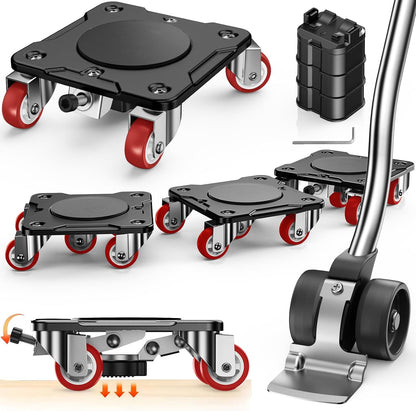 Heavy Duty Furniture Movers with 8 Wheels | Dual-Wheel Design Carbon Steel Panel Furniture Dolly Set with Lifter,360°Rotating Casters for Easy Moving,Max Load 3306 LBS