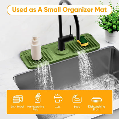24'' Longer Faucet Mat for Kitchen Sink Splash Guard[7° Slope Fast Self-draining][Snap Lock Fit]Kitchen Sink Faucet Mat Splash Guard Kitchen Sink Area Water Splash Guard Behind Faucet Draining Mat