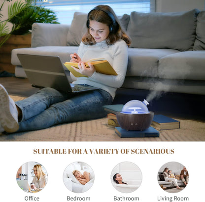 Glass Essential Oil Diffuser Wood Grain Base, 280ml Aromatherapy Diffusers Cool Mist Humidifier, LED Light in 7 Colors with Waterless Auto-Off Protection, for Office, Home, Yoga, Spa