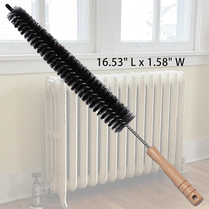 Radiator Brush, 17" Flexible Radiator Cleaner, Wooden Handle, 2-Pack | Multipurpose Dryer Lint Brush & Refrigerator Coil Cleaning Brush for Lint Trap, Pet Hair, Vent Cleaner, Narrow Gaps & Duster