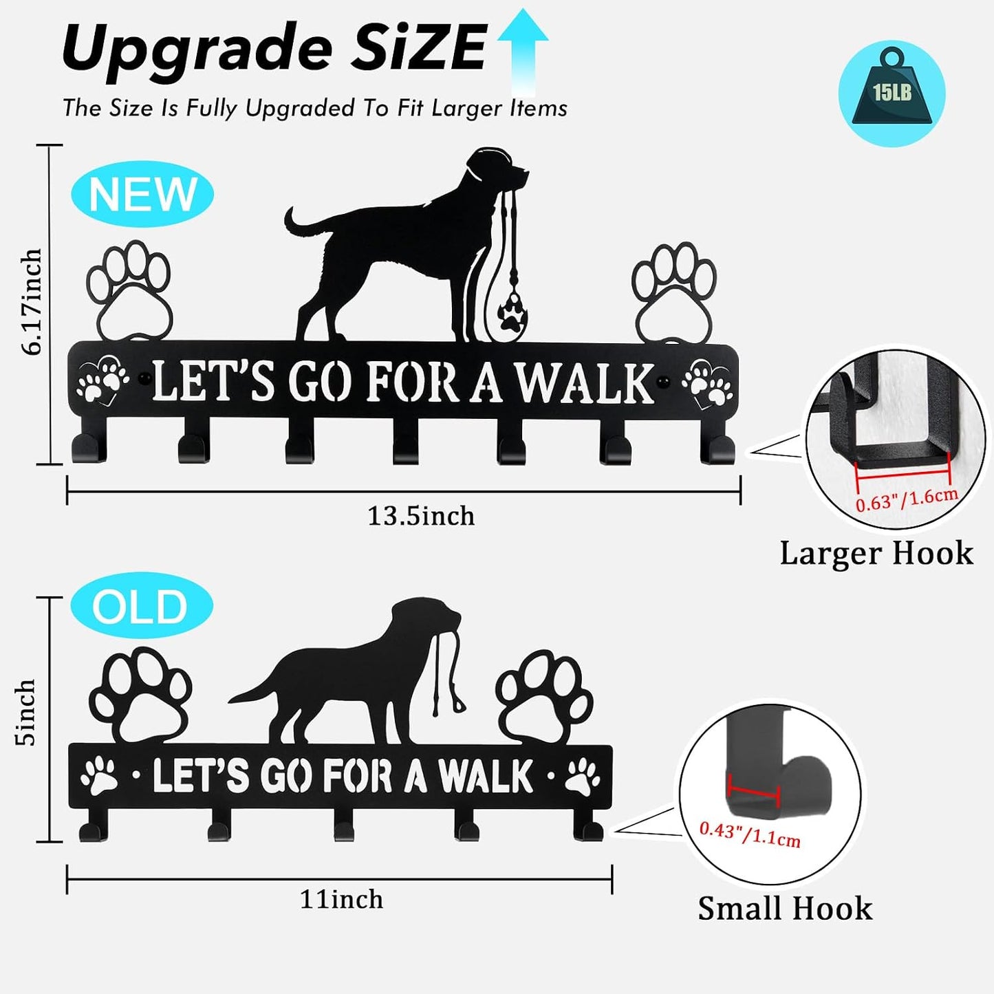 Iron Dog Leash Holder for Wall with 5-Hooks, Doorway Dog Hooks, Dog Accessory Holder
