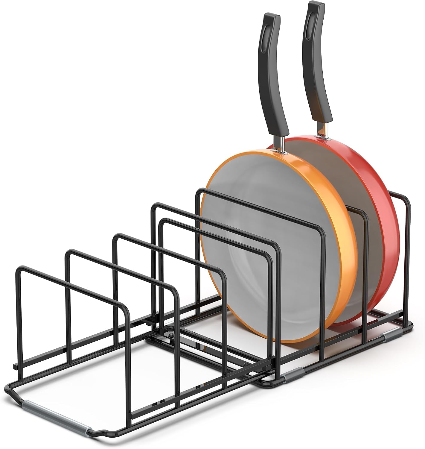 Adjustable 2.2in Pan Organizer Rack | For Pots, Pans, Cutting Boards, Cookie Sheets & Muffin Pans, 6 Slots, Non-Slip