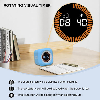 Rotating Cube Pomodoro Visual Timer 5, 25, 10 50 Minutes Preset | Custom Countdown, LED Display, Silicone Case, Loud Alarm&Silent, Rechargeable Desk Productivity Flip Timers for ADHD, Kitchen