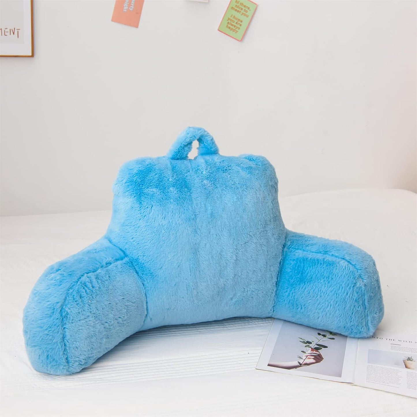 A Nice Night Ivory Reading Pillow, 18.5" Bed Wedge Pillows with Arms | Back Support For Sitting,Faux Fur Backrest Pillow For Adult Children, Supports Reading,Gaming & Relaxing in Bed,Couch,Floor