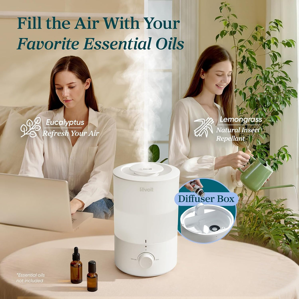 Levoit Top Fill Humidifiers for Bedroom, 2.5L Tank for Large Room, 25dB