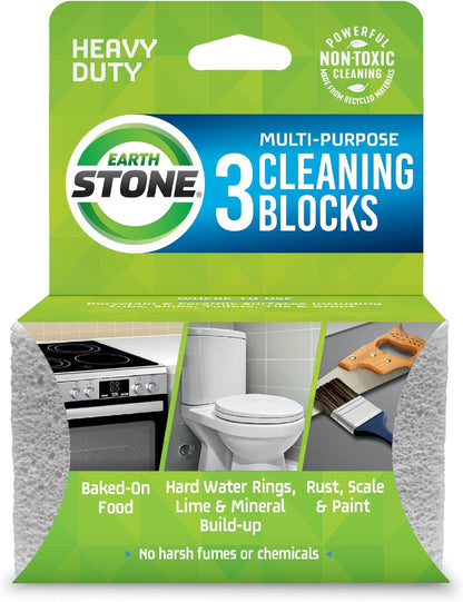 Earthstone Multi-Purpose Cleaning Block, Kitchen Bathroom Scrubber, 3-Pack | Removes Rust, Grease, and Grime from Household Tools, Cookware, and Grills, Heavy Duty Pumice Material Brick, Made in USA