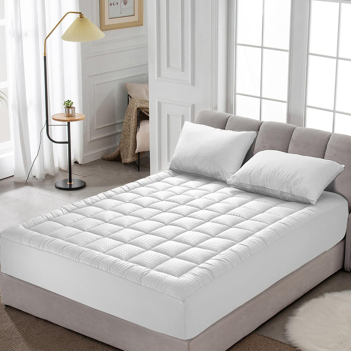 HYLEORY Queen Mattress Pad Quilted Fitted Mattress Protector Cooling Pillow Top Mattress Cover Breathable Fluffy Soft Mattress Topper with 8-21" Deep Pocket, Dark Grey
