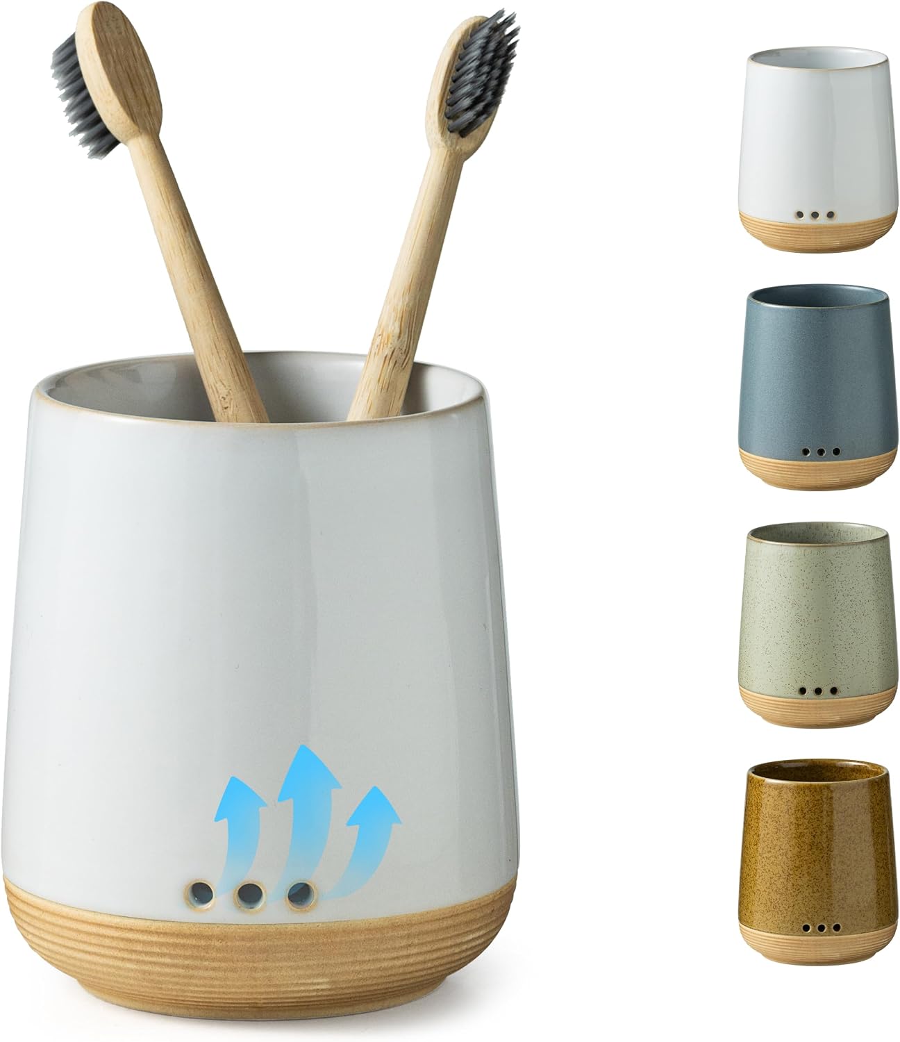 LYEOBOH Ceramic Toothbrush Cup, Cute Toothbrush Holder with Drainage White | Farmhouse Toothbrush Container, Countertop Toothbrush Organizer, Toothbrush Storage for Bathroom Vanity & Countertop