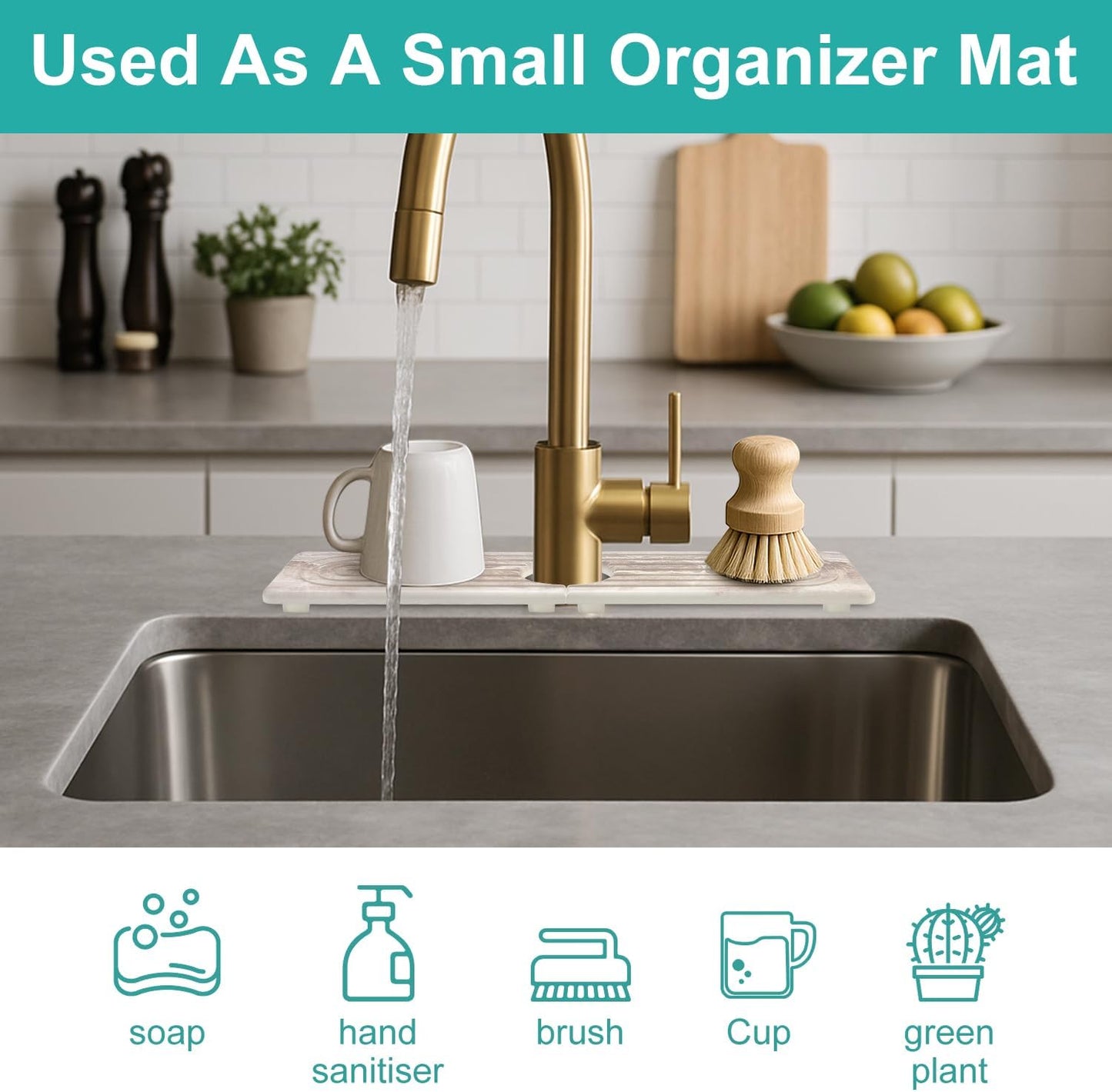 Fast Dry Stone Faucet Mat for Bathroom Sink Kitchen Counter Marble Trays | Small Diatomite Sink Splash Guard White Absorbent Tray Counter Quick Drying Stone Kitchen Diatomaceous Earth Around Faucet