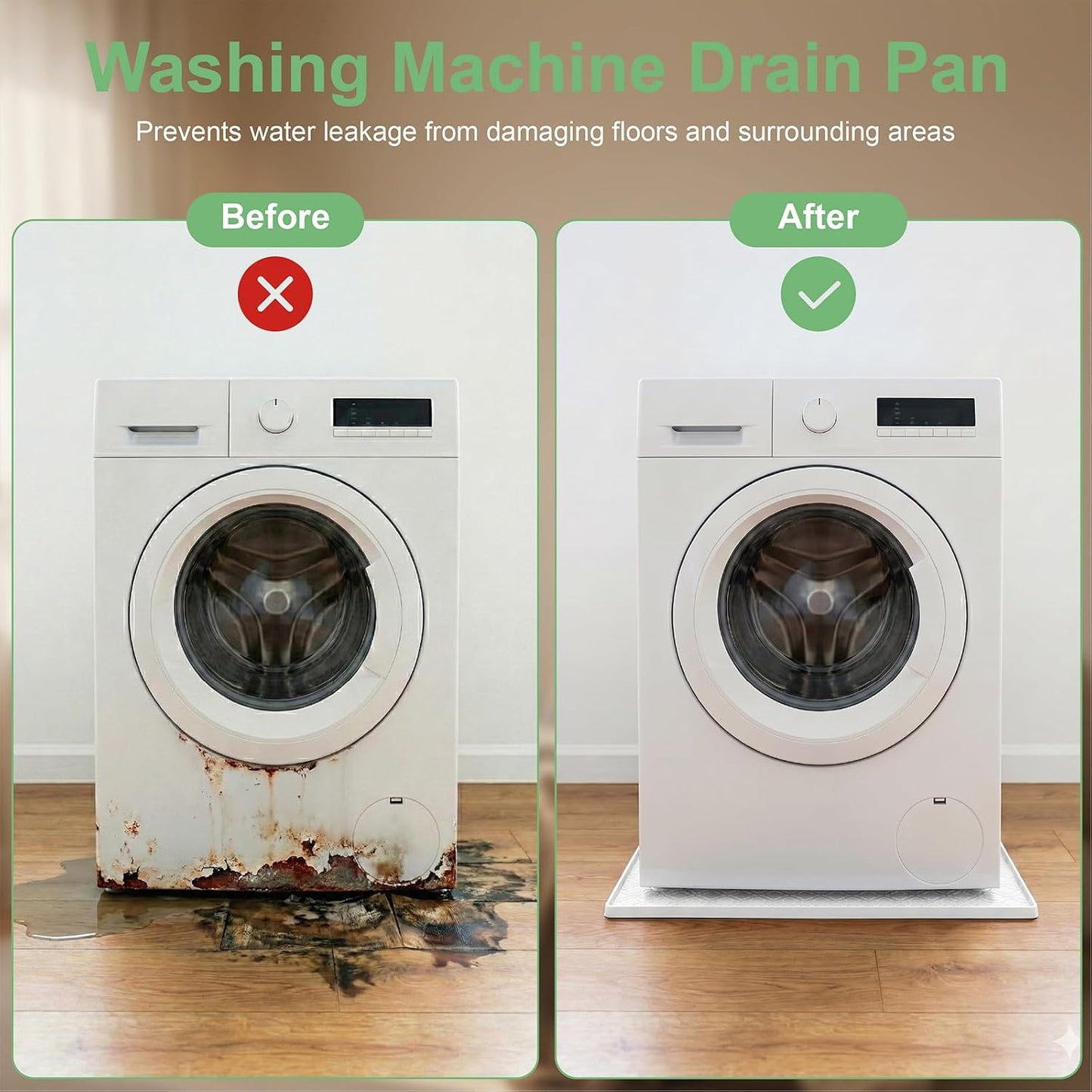 33 x 31 Inch Washing Machine Drain Pan, Silicone Washer Pan, Grey | 2cm Raised Waterproof Edge, Washer and Dryer Mat for Floor Protection, Fits Standard & Large Washers Up to 5.0 Cu.Ft.
