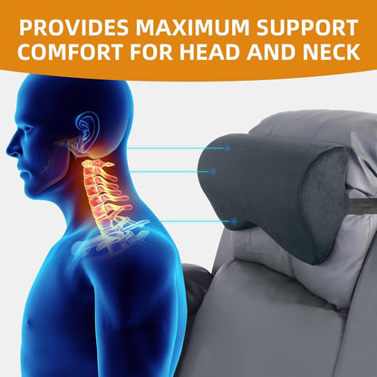 HOMBYS Cervial Neck Pillow for Recliner, Foam Headrest Cushion for Sleeping, Medium Firm Neck Support for Couch, Office Chair and Car, Non-Slip Backing and Elastic Straps, Dark Grey