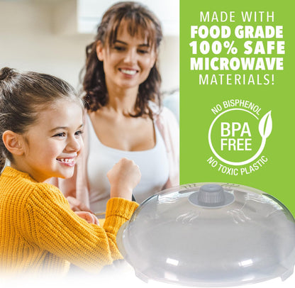 HOVER COVER Magnetic Microwave Splatter Cover for Food, 12-Inch - Black | Highest Power Magnetic Grip, BPA-Free Food Lid, Upgraded Handle, Vented Plate Guard, Dishwasher Safe, Space-Saving Storage