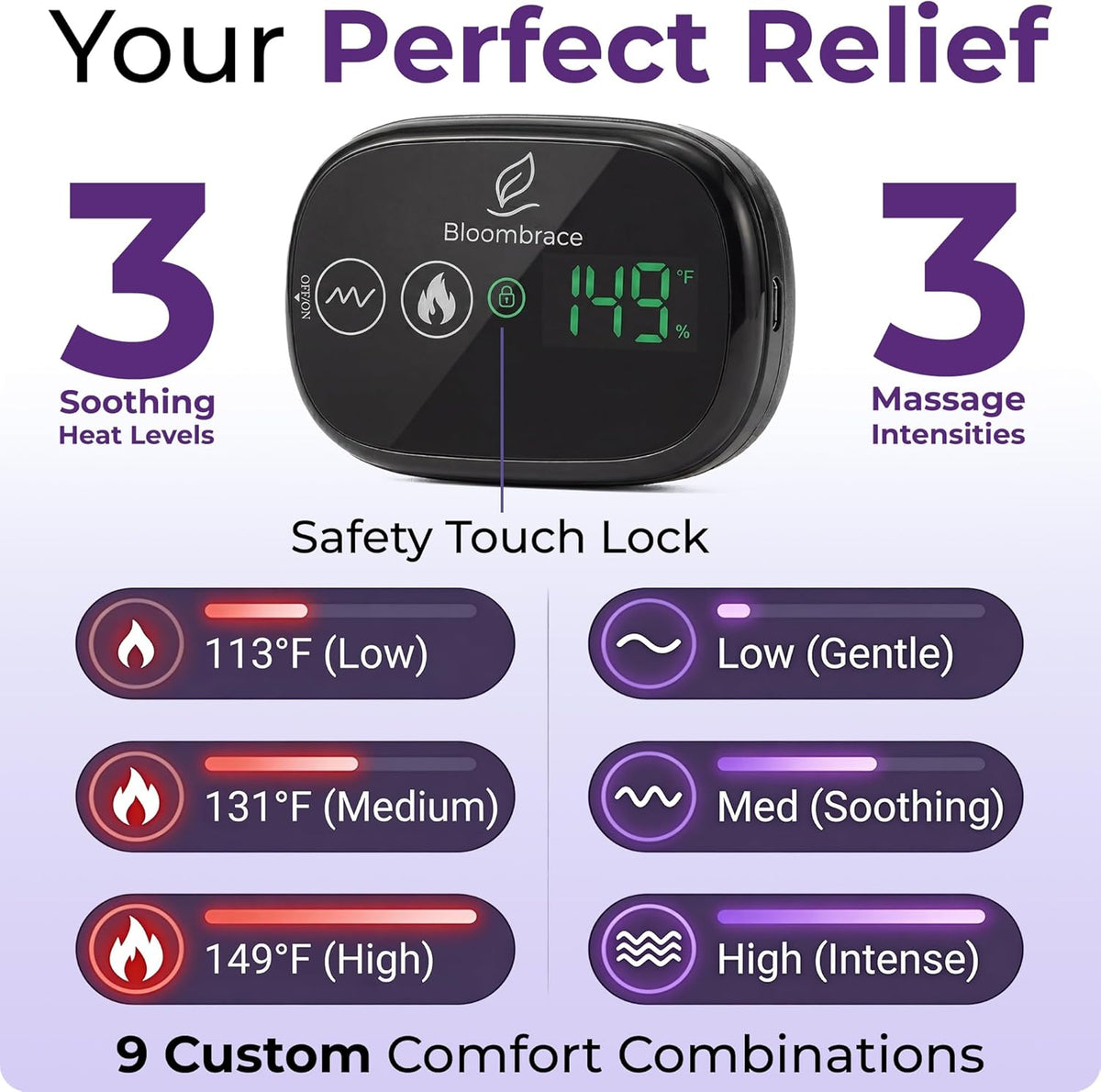 Cordless Wearable Heating Pad with Massager for Back Pain Relief, Wireless Rechargeable Portable Heat Belt for Period Cramps, Postpartum Recovery and Lower Back Comfort