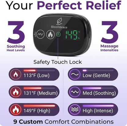 Cordless Wearable Heating Pad with Massager for Back Pain Relief, Wireless Rechargeable Portable Heat Belt for Period Cramps, Postpartum Recovery and Lower Back Comfort