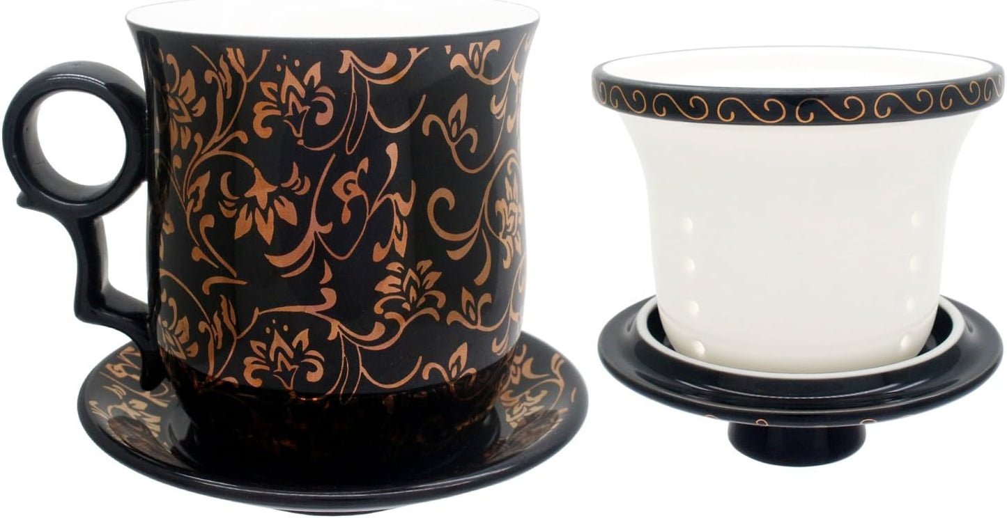 Porcelain Tea Cup with Infuser Lid and Saucer Sets - Chinese Jingdezhen Ceramics Coffee Mug Teacup Loose Leaf Tea Brewing System for Home Office