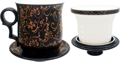 Porcelain Tea Cup with Infuser Lid and Saucer Sets - Chinese Jingdezhen Ceramics Coffee Mug Teacup Loose Leaf Tea Brewing System for Home Office