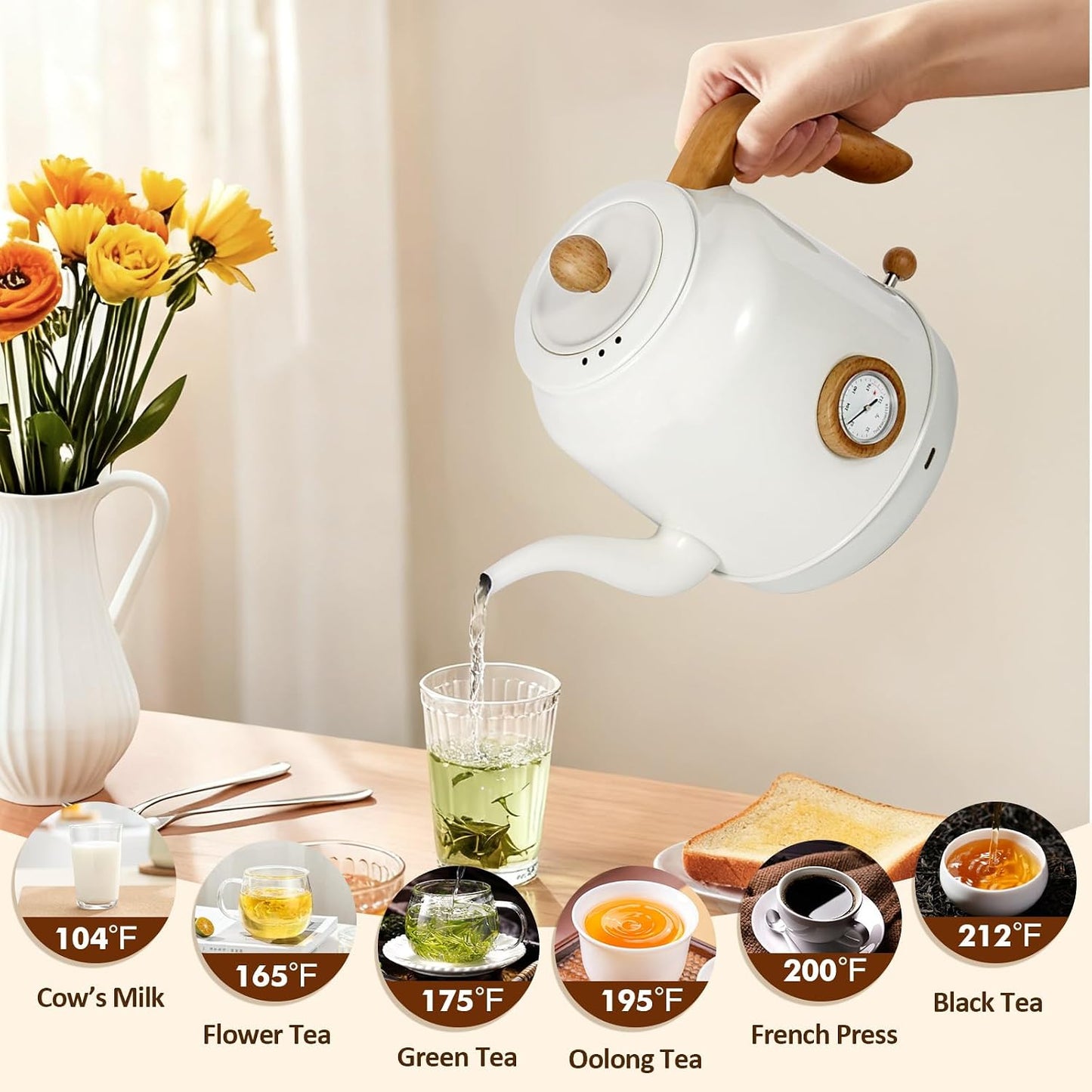 Gooseneck Electric Kettle,Ulcreigo Electric Kettle Temperature Control Tea Kettles for Boiling Water with 5 Variable Presets,Hot Water Boiler Heater for Coffee,304 Stainless Steel Black Color