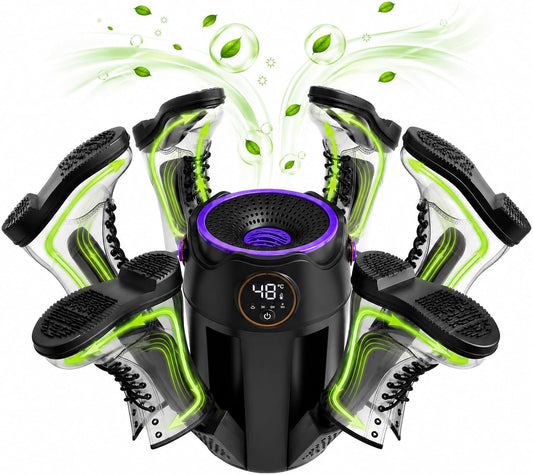 Boot Dryer, Shoe Dryer, 6-Arm Telescopic Foldable Electric Heating Machine | 3/6/9H timer, PTC constant-temp heat helps protect shoe materials, portable use, for gloves, work boots, sneakers, ski boots