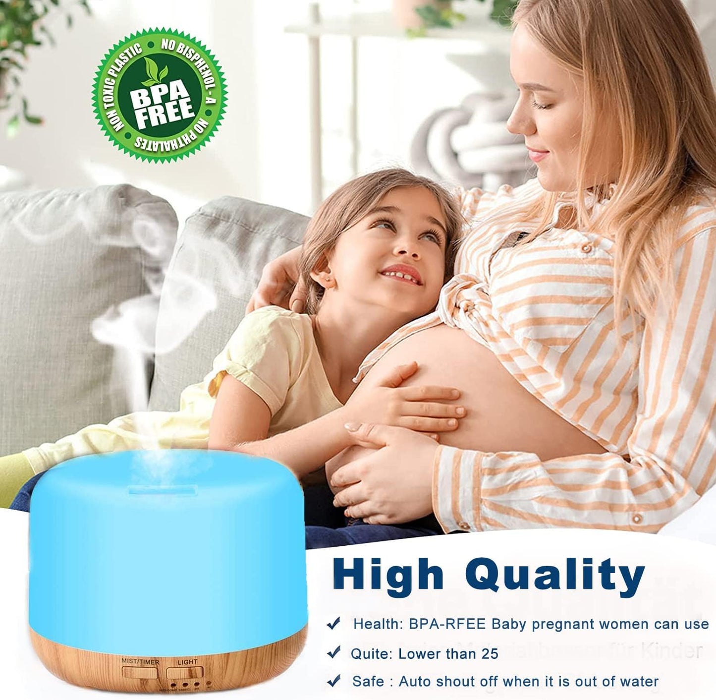 300ML Remote Control Air Diffusers for Essential Oil, Aroma Ultrasonic Scent Diffuser, Aromatherapy Humidfier Diffuser, 7 Color Changing LED Light, Auto-Off, Timer for Home, Room, Office, Kids