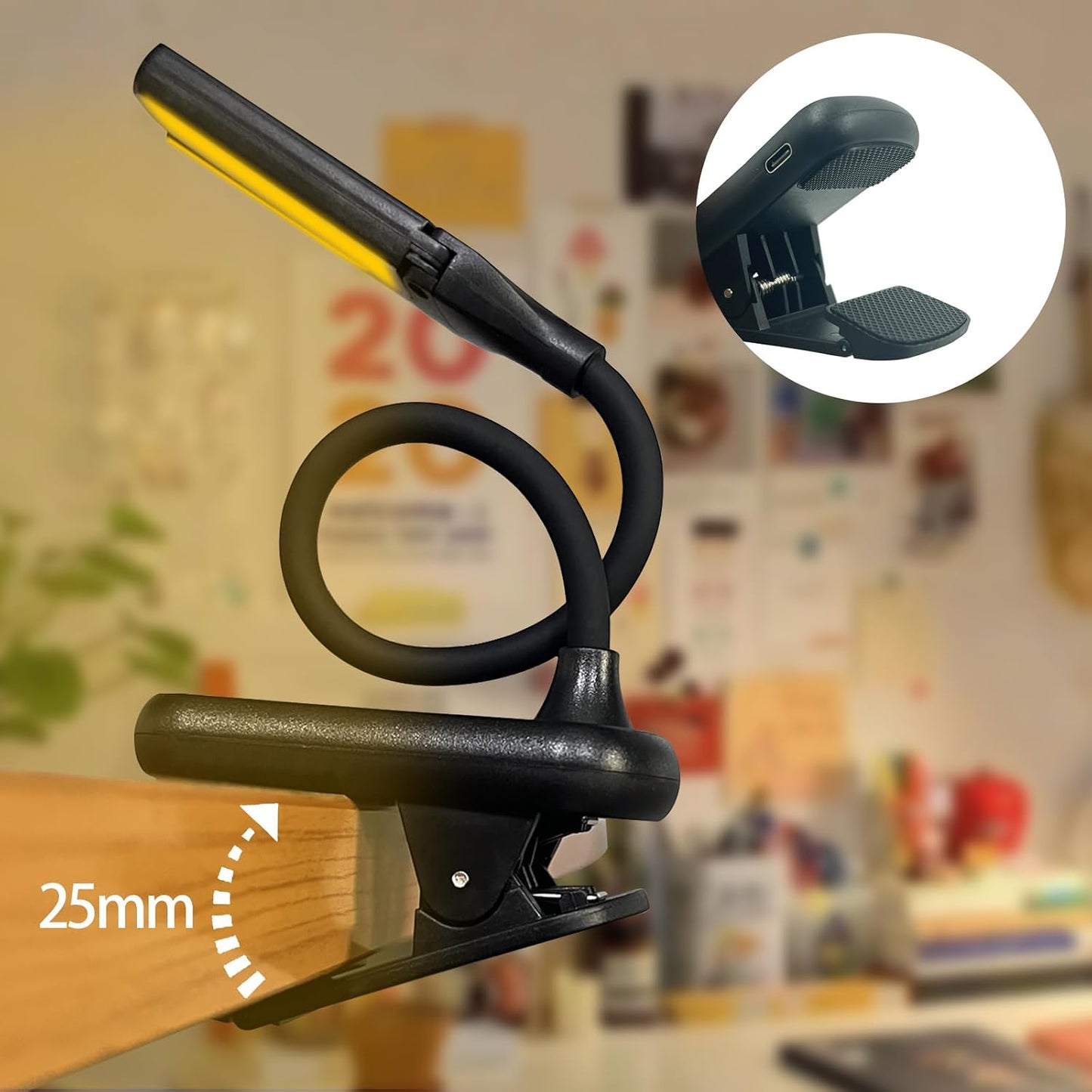 Rechargeable Clip On Book Light, 3 Color Eye-Care LED Reading Light, 360° Rotatable Bed Reading Lamp, USB Rechargeable, Portable Book Light for Kids, Travel & Office