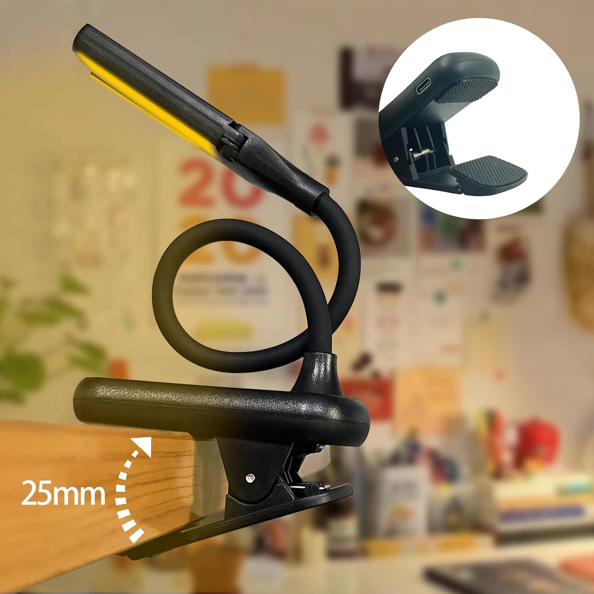Rechargeable Clip On Book Light, 3 Color Eye-Care LED Reading Light, 360° Rotatable Bed Reading Lamp, USB Rechargeable, Portable Book Light for Kids, Travel & Office