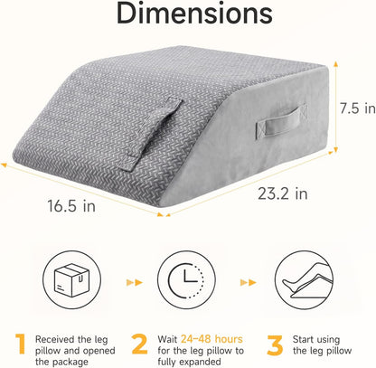 Leg Pillow Elevation Blood Circulation, 23.2×16.5×7.5in, White | Leg Elevating Pillows for After Surgery, Foot Knee Pillow for Back Pain, Memory Foam Wedge for Elevation for Leg Swelling