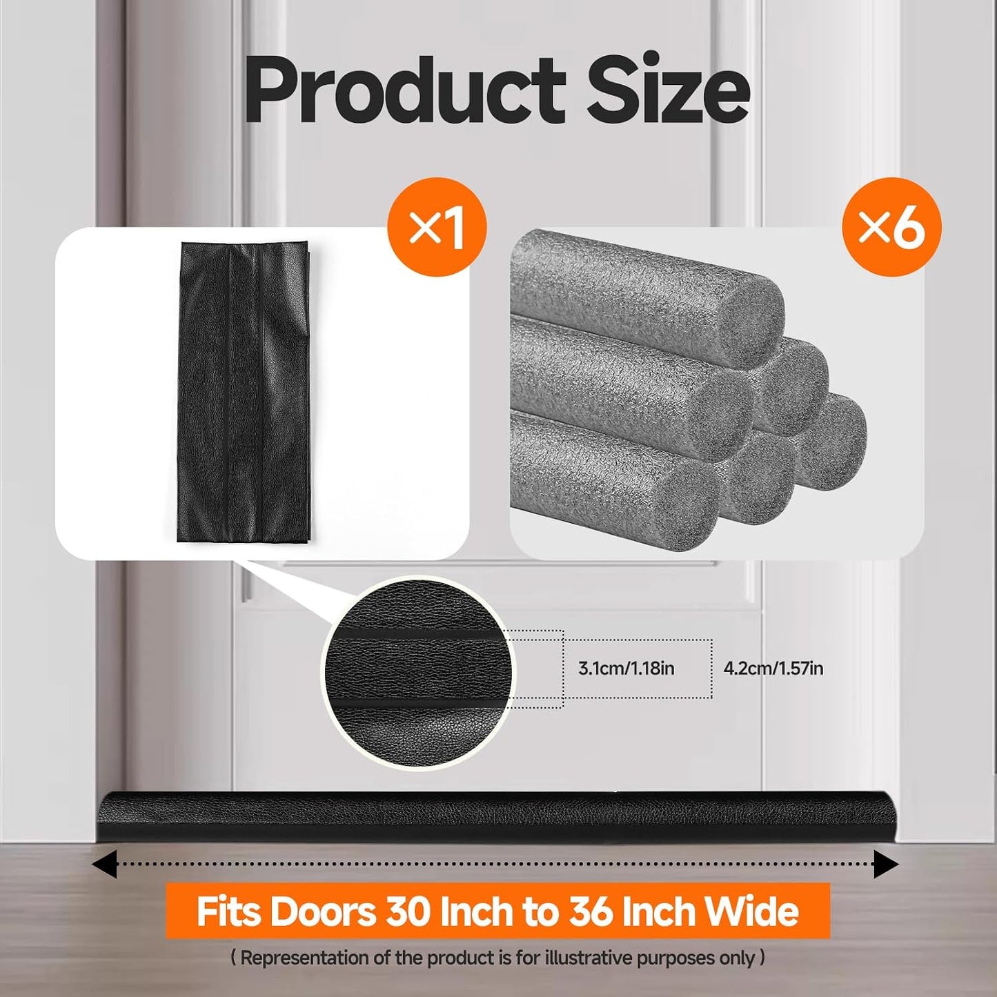 Under Door Draft Stopper, 6 Pack 12.6 Inch Doors Draft Blocker, Flexible and Adjustable Replacement Foam Tubes, Block Noise, Sound and Cold Air Door Seal, Gap Filler for Bottom of Doors, Grey