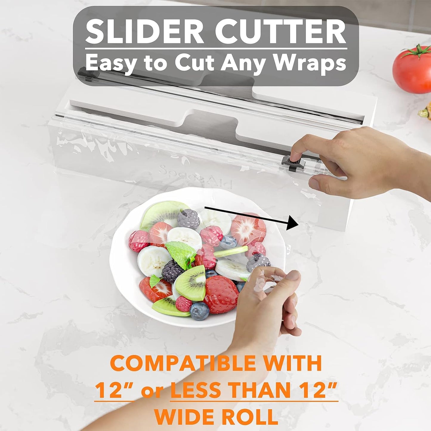SpaceAid WrapNeat 2 in 1 Wrap Organizer with Cutter and Labels, Plastic Wrap, Aluminum Foil and Wax Bamboo Dispenser for Kitchen Storage Organization Holder for 12" Roll (Natural)