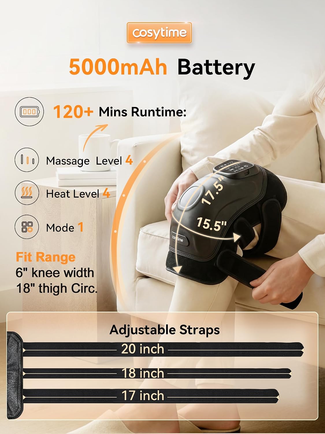 4-in-1 Cordless Knee Massager with 14-Airbag Compression, 3 Vibration Modes, 4 Heat Levels, and Red Light Therapy, 5000mAh Large Battery for Joint Comfort