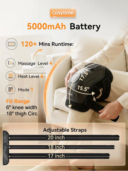 4-in-1 Cordless Knee Massager with 14-Airbag Compression, 3 Vibration Modes, 4 Heat Levels, and Red Light Therapy, 5000mAh Large Battery for Joint Comfort