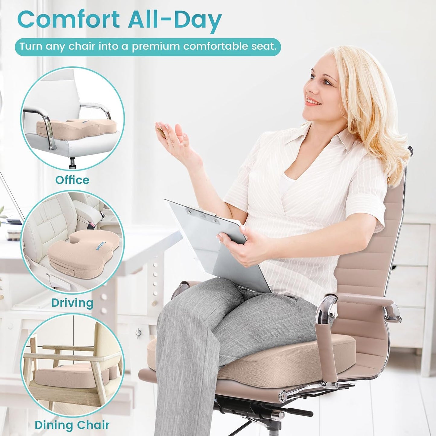 Gel Seat Cushion, Enhanced Memory Foam Cushion for Tailbone Pain, Black | Cooling Gel for Office Chair, U-shaped Design Chair Cushion for Gaming, Car, Wheelchair, Non-Slip Base, Washable Cover