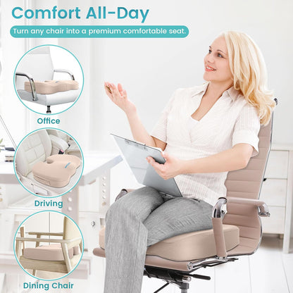 Gel Seat Cushion, Enhanced Memory Foam Cushion for Tailbone Pain, Black | Cooling Gel for Office Chair, U-shaped Design Chair Cushion for Gaming, Car, Wheelchair, Non-Slip Base, Washable Cover