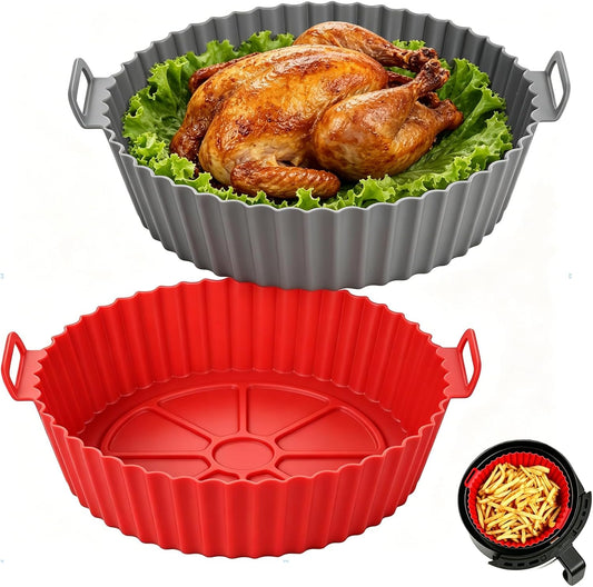 Silicone Air Fryer Liners Square,Pot 2Pcs 7.5inch Reusable Air Fryer Basket | Foopama Fit 3-6qt Reusable Non-Stick Silicone Liners Air Fryer Accessories for Air Fryer Inserts Oven Baking Tray Microwave