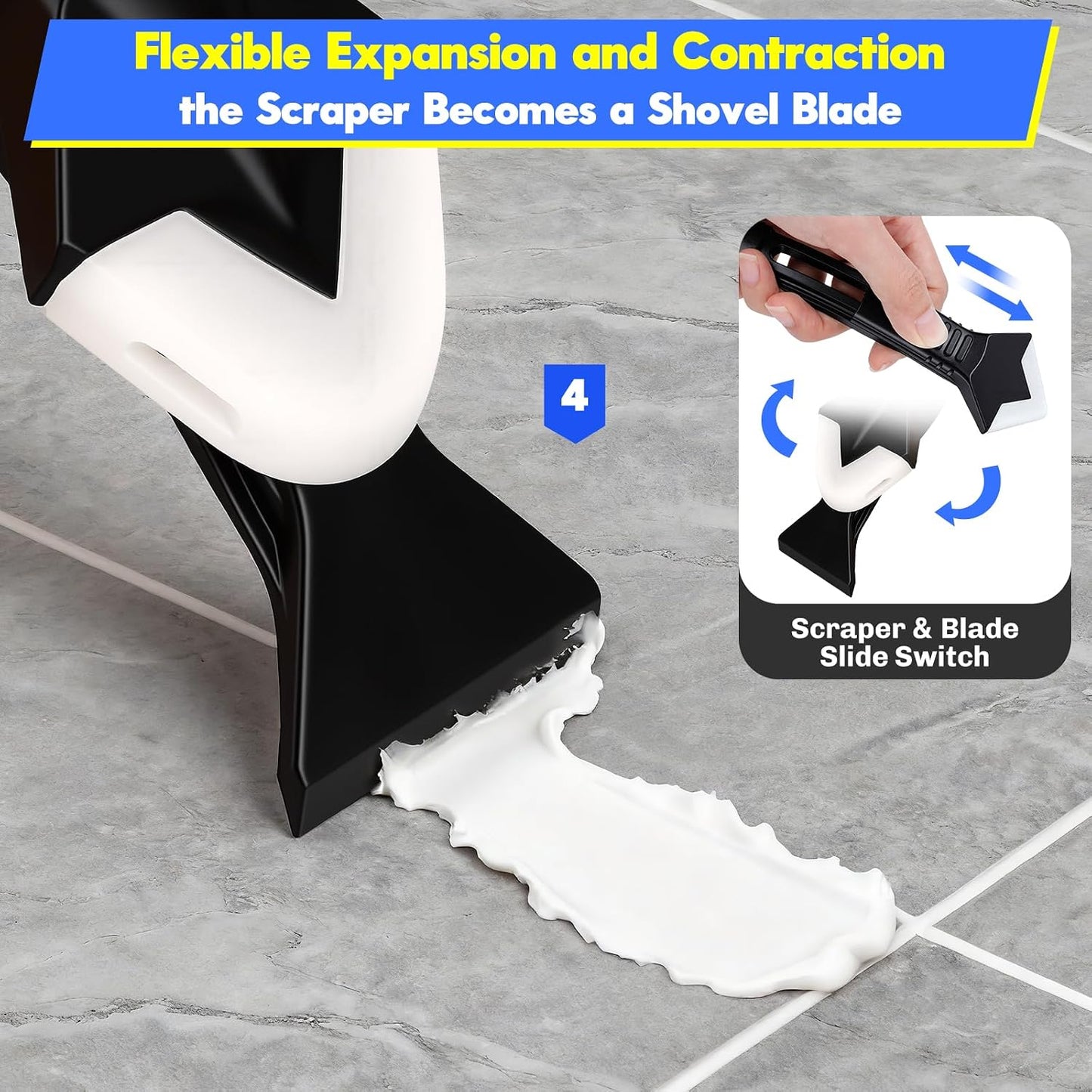 Caulking Tool 5 in 1, Caulk Remover & Silicone Sealant Finishing Kit with Grout Scraper and 6 Silicone Pads, Ideal for Kitchen, Bathroom, and Window Sealing