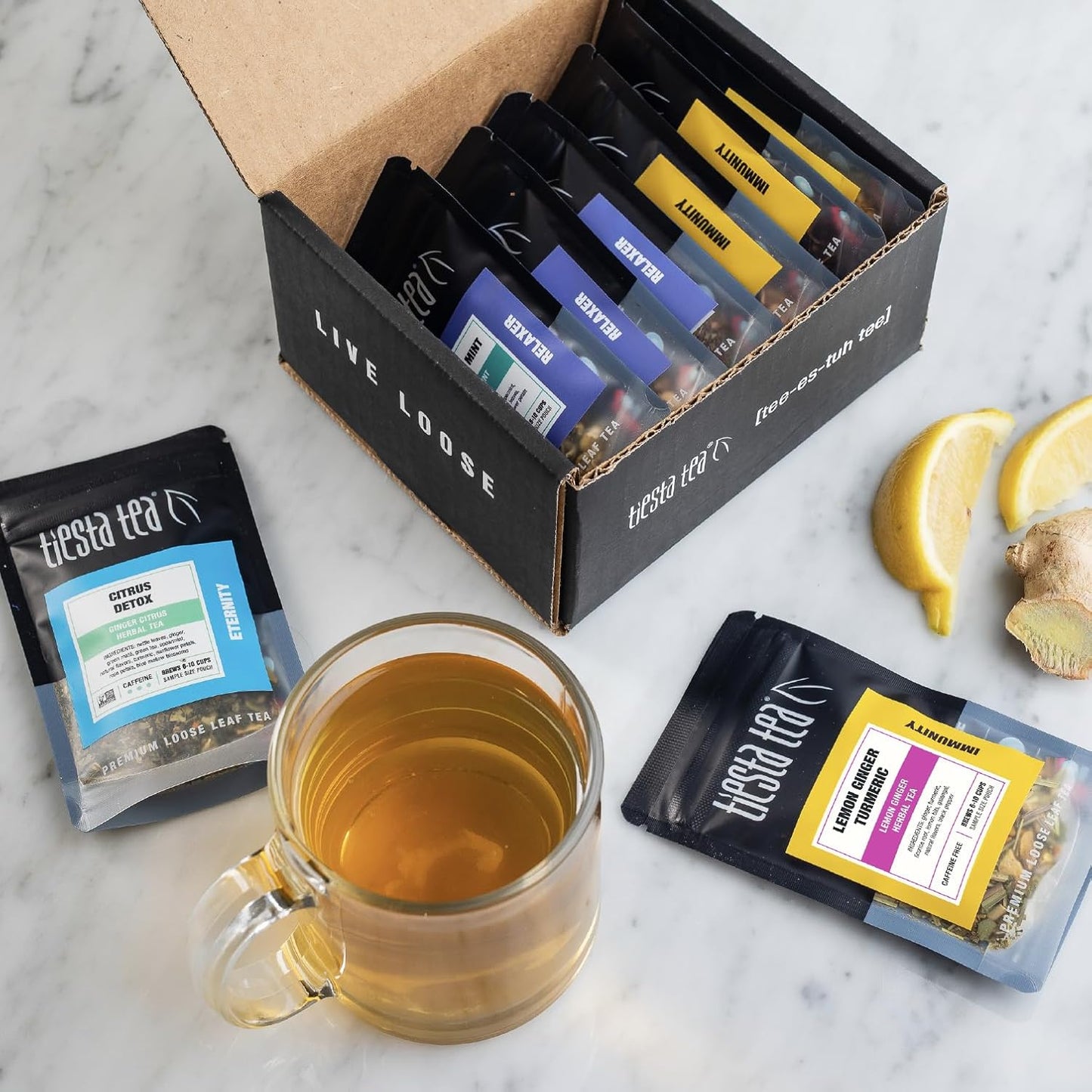 Tiesta Tea - Top 8 Favorites Sampler Set, Loose Leaf, Up to 80 Cups | High to No Caffeine, Hot & Iced, Tea Variety Pack with Green, Herbal, & Black, 8 Sample Pouches