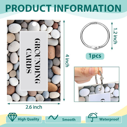 10 Pcs Grounding Card Coping Skills Card for Anxiety & Stress Relief with Metal Binder Rings Mindfulness Flashcard Meditation & Self-Care Tools Mental Health Therapy Gift for Adults Teens