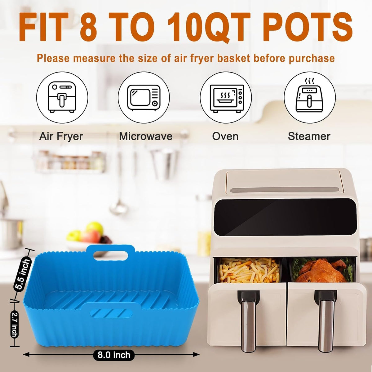Air Fryer Silicone Liners Square 2 Pack 7.1 Inch Airfryer Liners 4-7 QT Reusable Air Fryer Liners Silicone Pot Oven Liner Baking Tray, Air Fryer Basket Silicone Mat Bowl Air Fryer Accessories Kitchen
