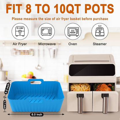 Air Fryer Silicone Liners Square 2 Pack 7.1 Inch Airfryer Liners 4-7 QT Reusable Air Fryer Liners Silicone Pot Oven Liner Baking Tray, Air Fryer Basket Silicone Mat Bowl Air Fryer Accessories Kitchen