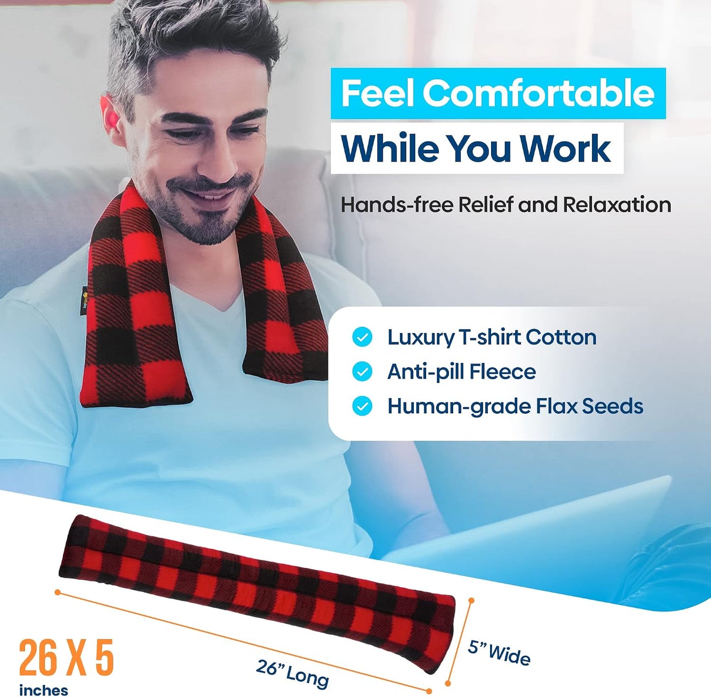 SunnyBay Microwavable Heating Pad for Neck and Shoulder, Heated Neck Wrap, Microwave Heat Pad, Weighted Beanbag Moist Hot or Cold Compress, 2.2 lbs, 26x4 Inches, Navy Blue